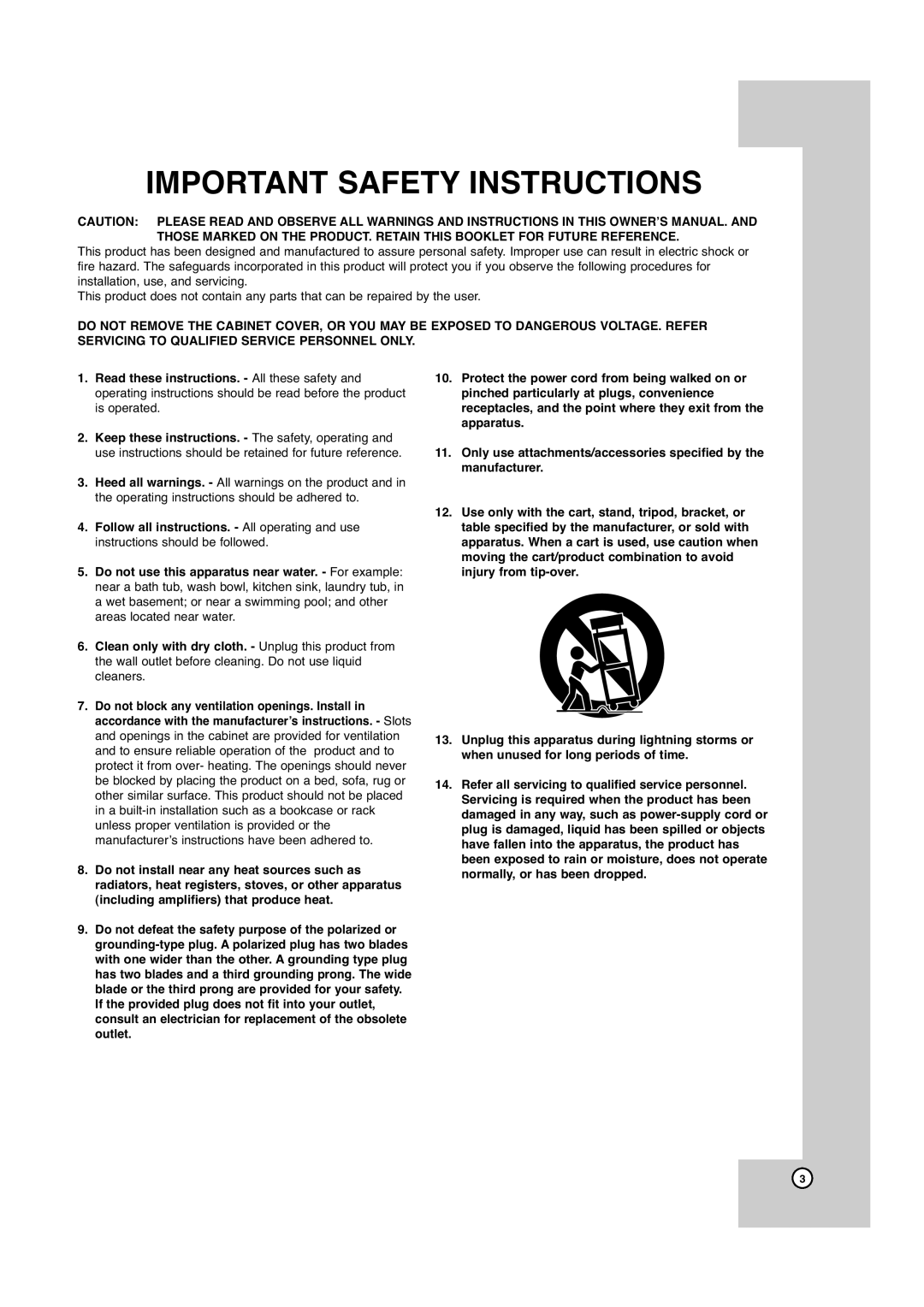 JVC XV-N672S, XV-N670B manual Important Safety Instructions 