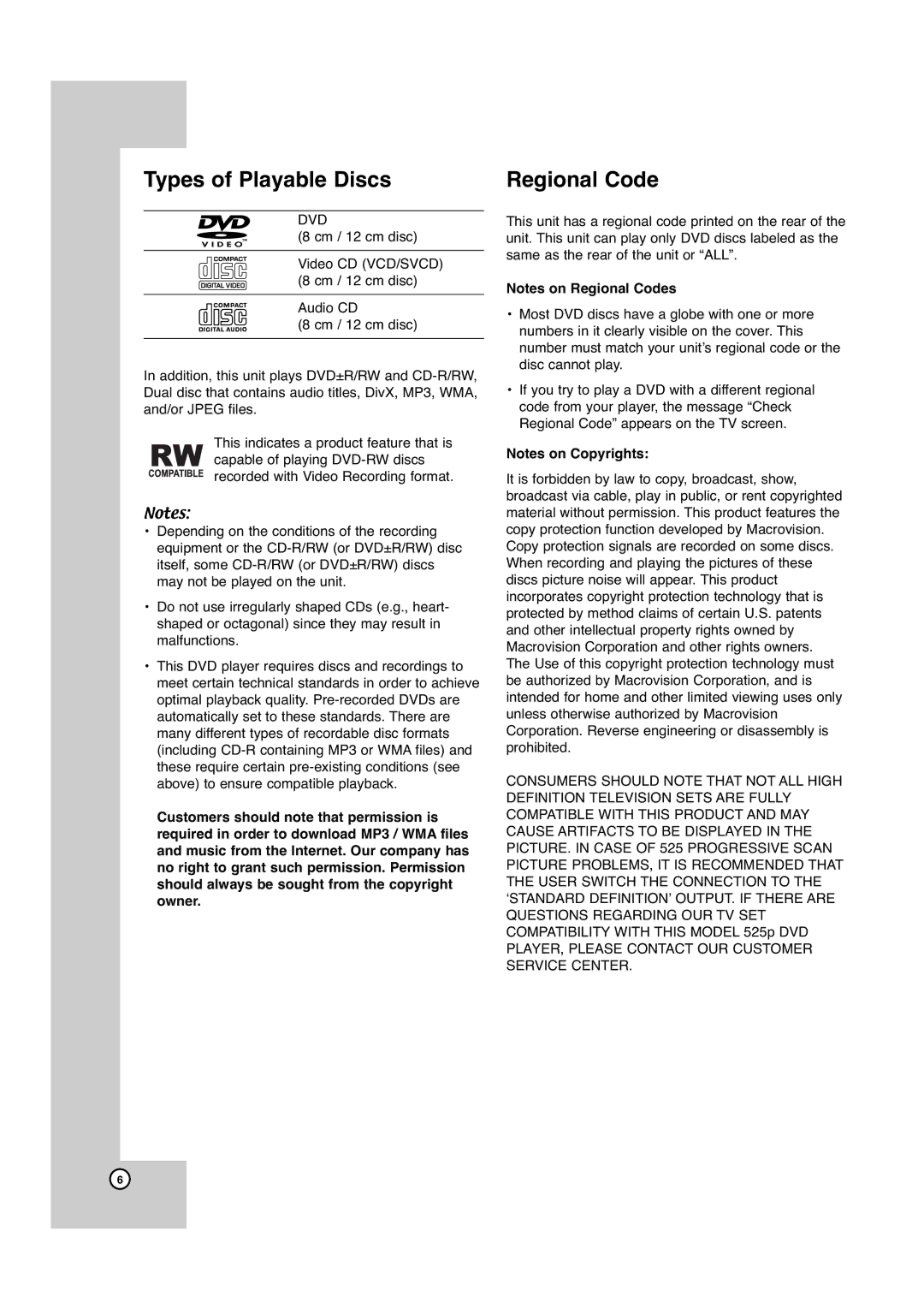 JVC XV-N670B, XV-N672S manual Types of Playable Discs, Regional Code 