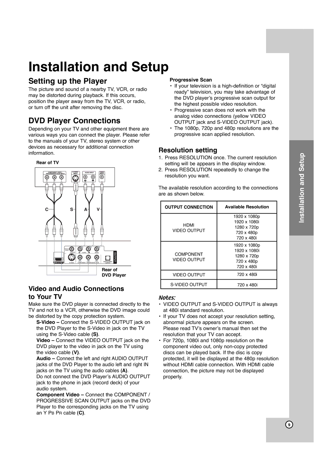 JVC XV-N672S, XV-N670B manual Setting up the Player, DVD Player Connections, Progressive Scan 