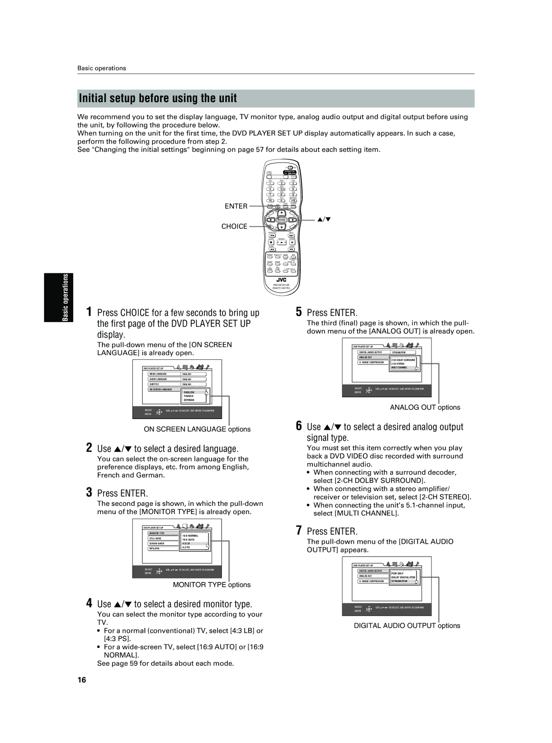 JVC XV-NA7SL manual Initial setup before using the unit, Use 5/∞ to select a desired language, Press Enter 