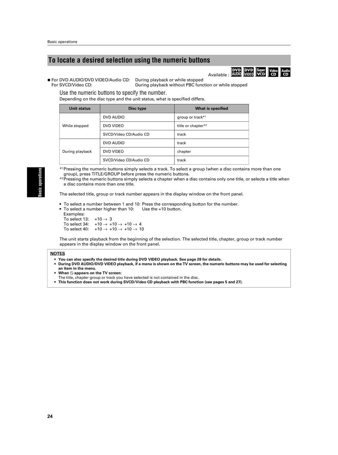 JVC XV-NA7SL manual To locate a desired selection using the numeric buttons, Use the numeric buttons to specify the number 