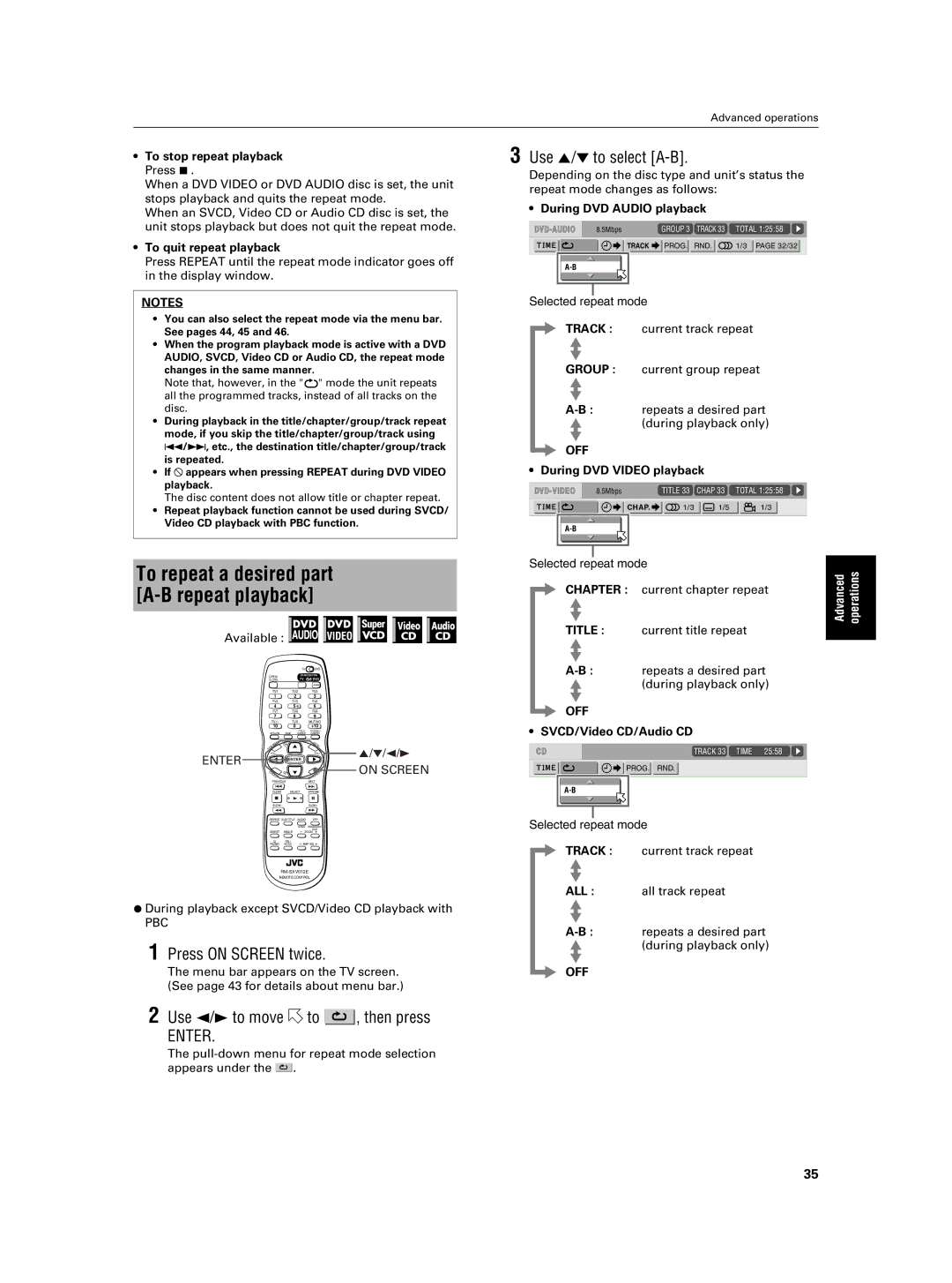 JVC XV-NA7SL manual Use 5/∞ to select A-B 