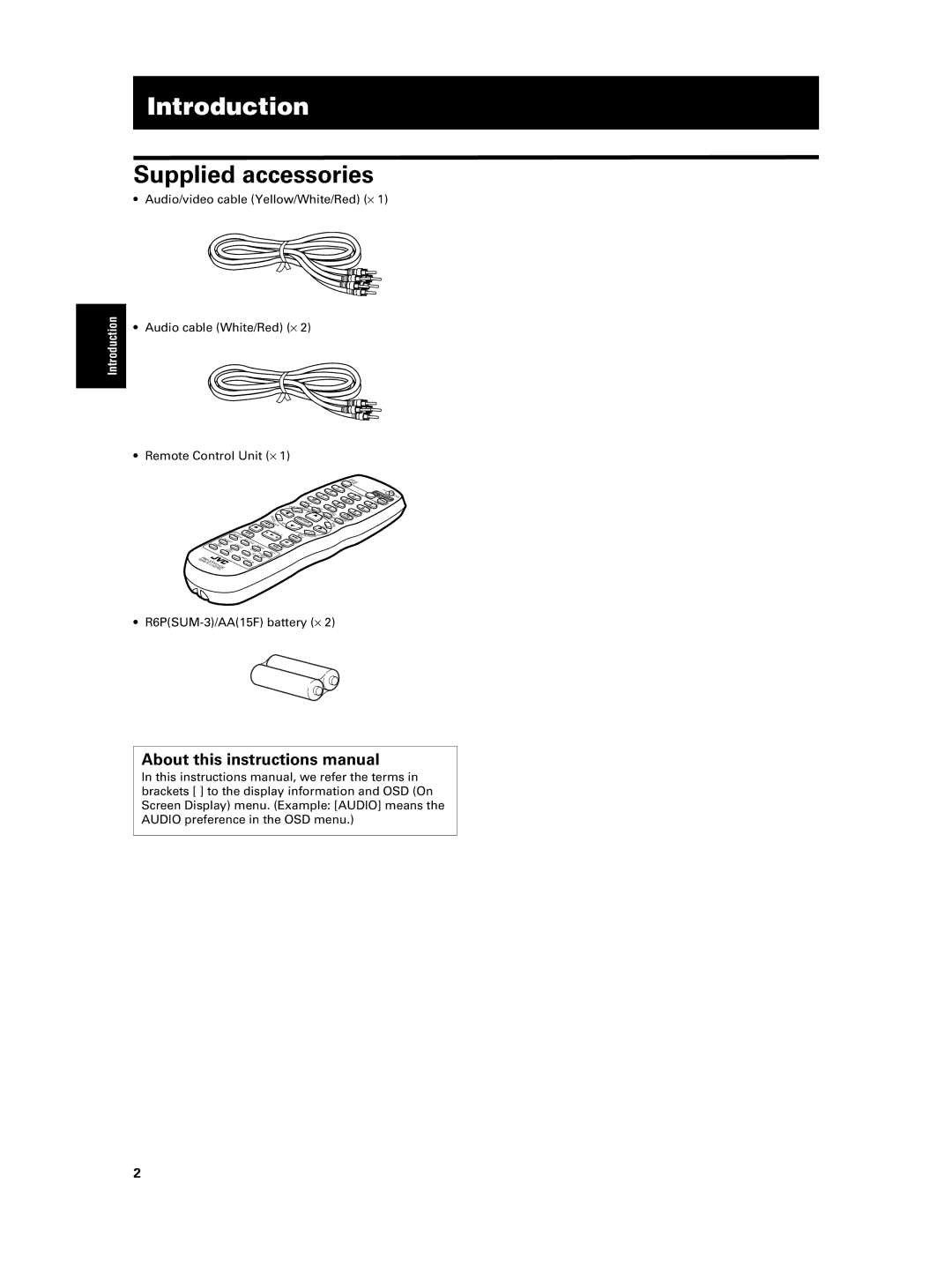 JVC XV-NA7SL Supplied accessories, About this instructions manual, R6PSUM-3/AA15F battery ⋅ 