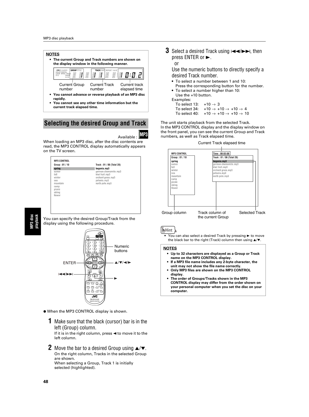 JVC XV-NA7SL manual Move the bar to a desired Group using 5/∞, You can specify the desired Group/Track from 