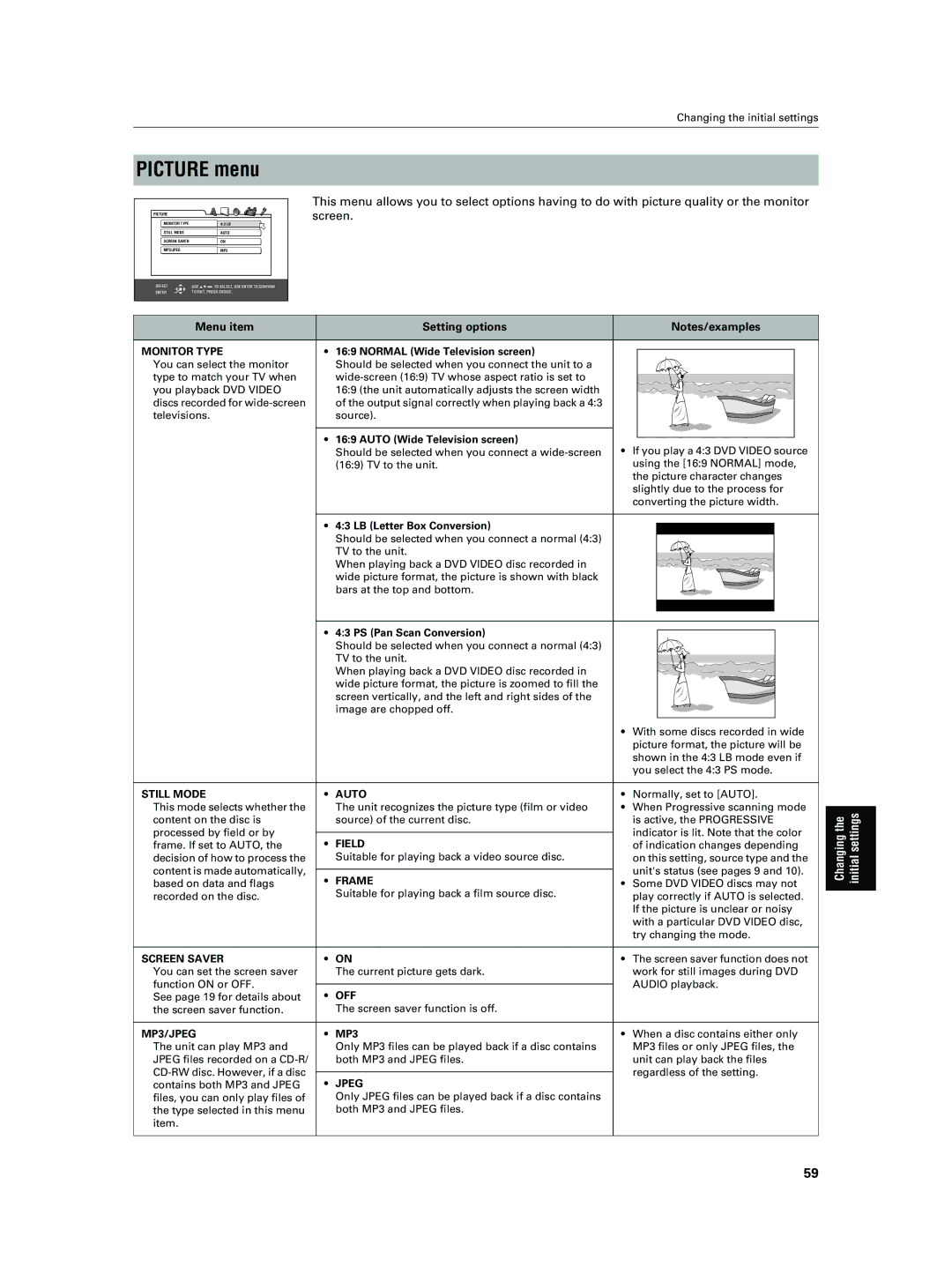 JVC XV-NA7SL manual Picture menu 