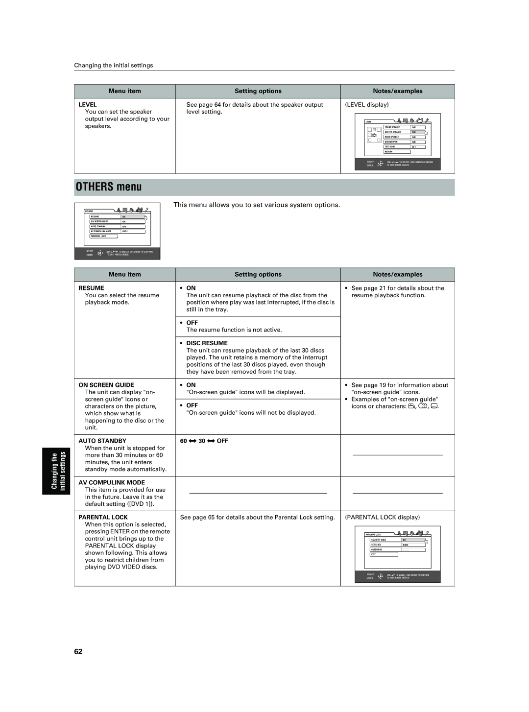 JVC XV-NA7SL manual Others menu, This menu allows you to set various system options 