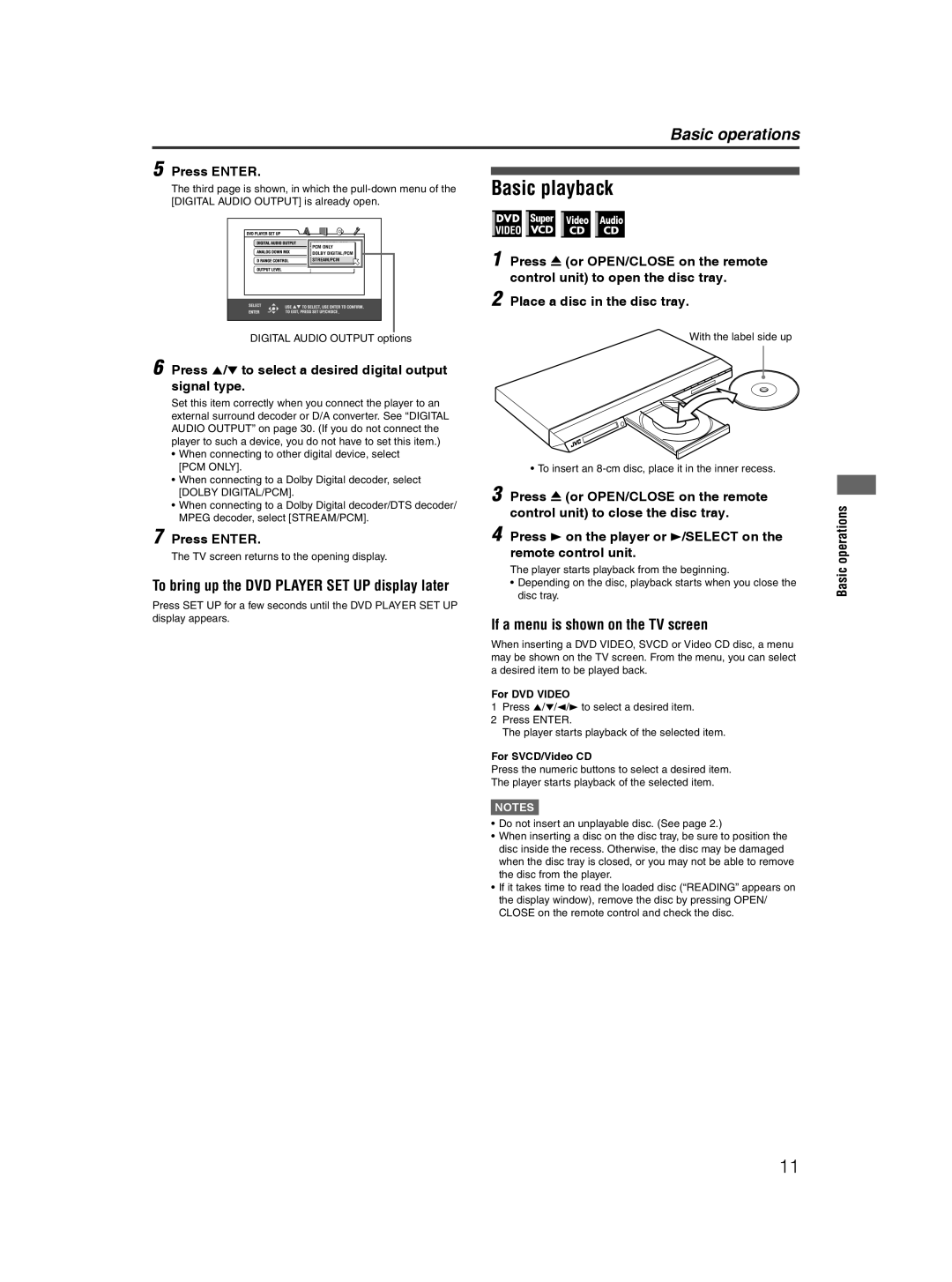 JVC XV-NP10S manual Basic playback, If a menu is shown on the TV screen 