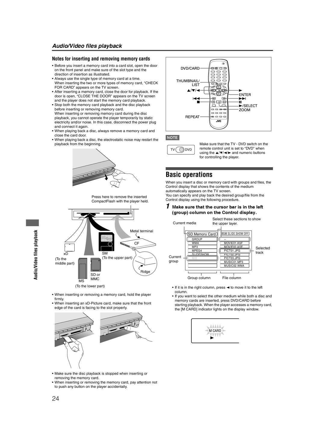 JVC XV-NP10S manual Basic operations, Current media Select these sections to show Upper layer, Track, Ridge SD or 