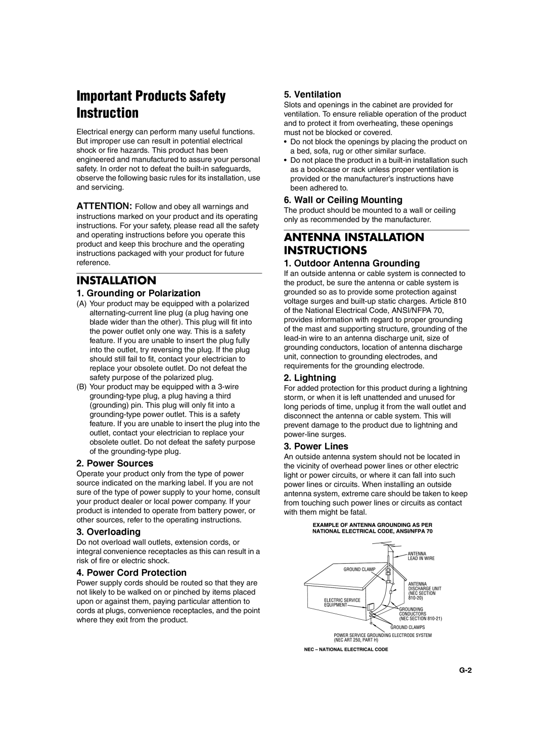 JVC XV-NP10S manual Important Products Safety Instruction 