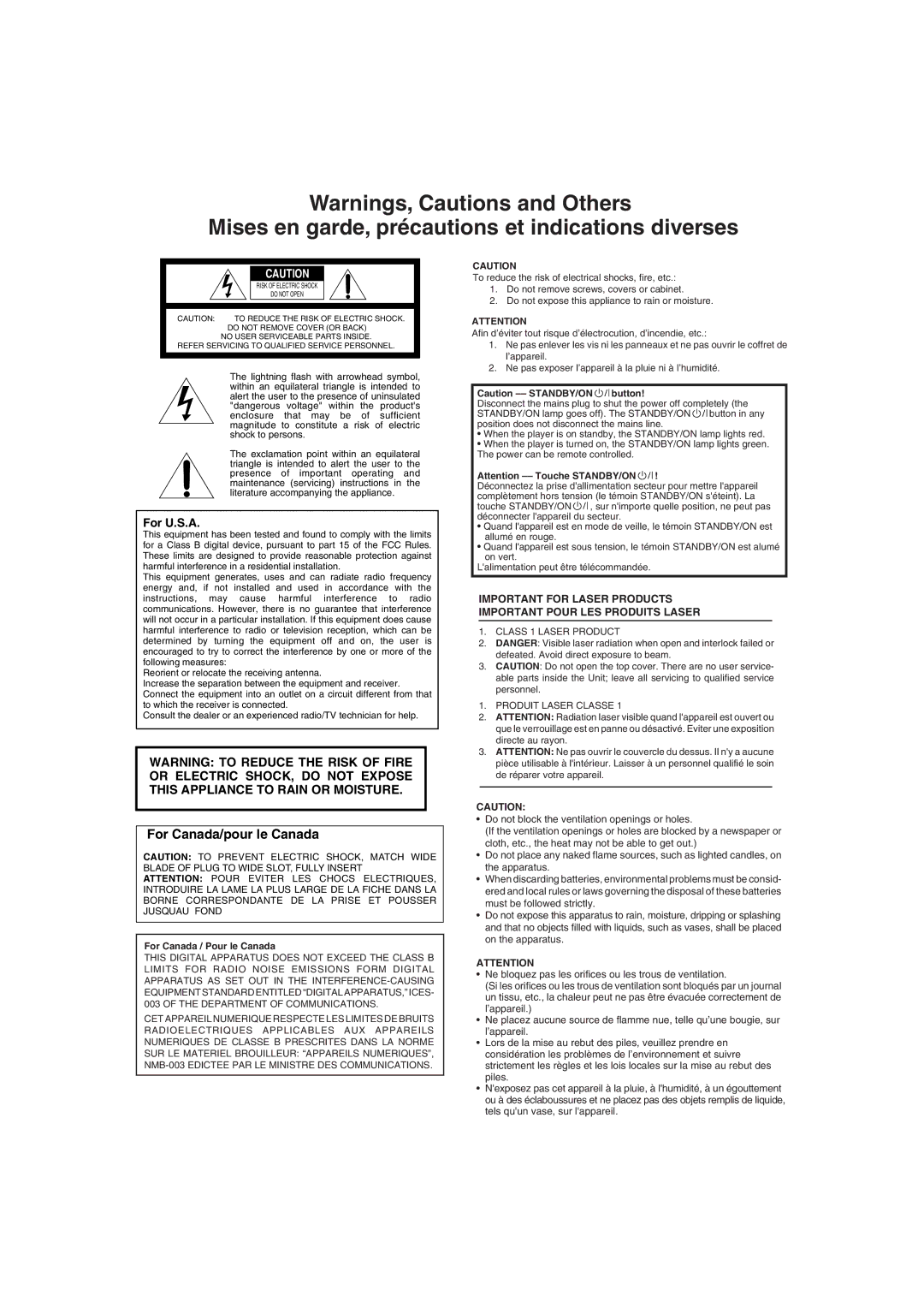 JVC XV-NP1SL manual Mises en garde, précautions et indications diverses 