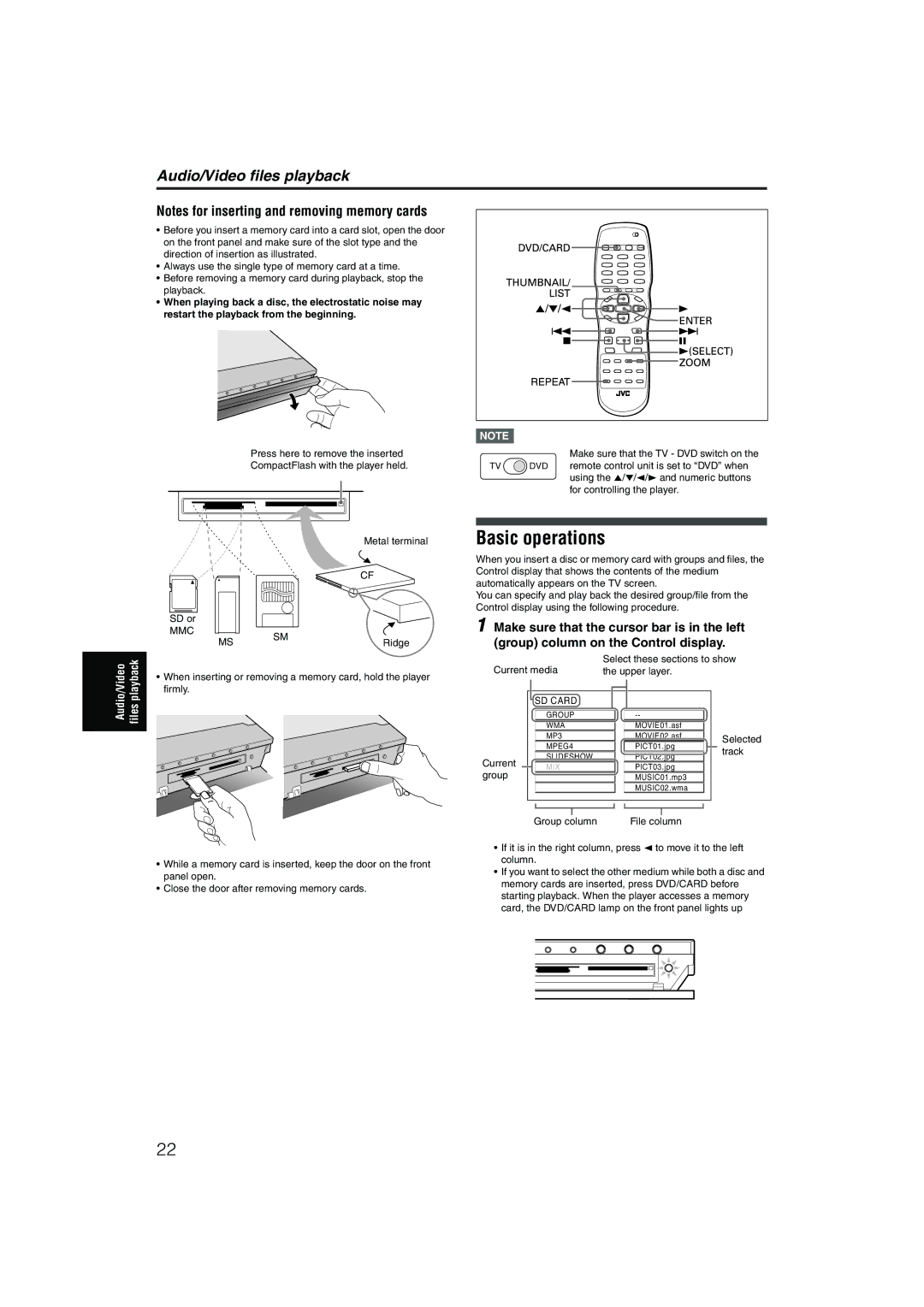 JVC XV-NP1SL manual Basic operations, Mmc 