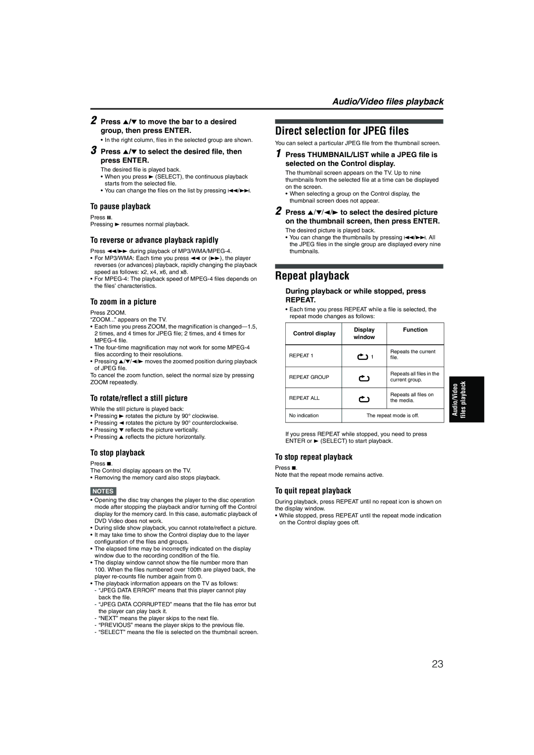 JVC XV-NP1SL manual Direct selection for Jpeg files 