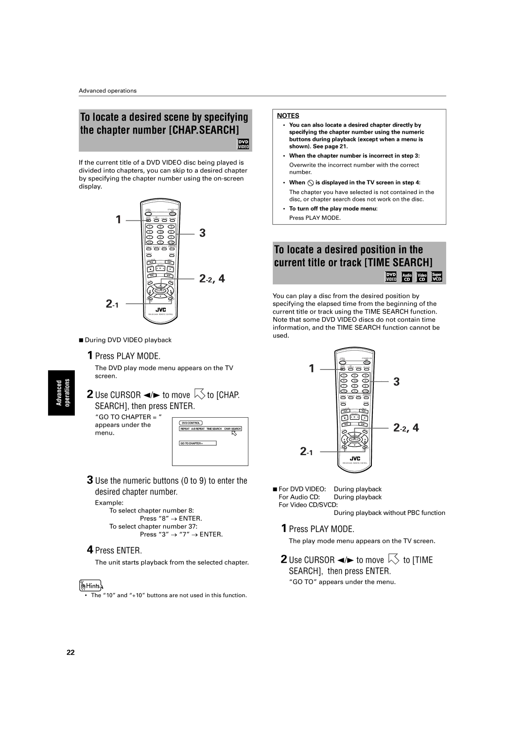 JVC XV-S200 manual Press Play Mode, SEARCH, then press Enter, Press Enter 