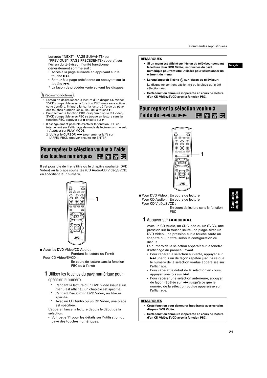 JVC XV-S200 manual ’aide de 4 ou ¢, Généralement somme suit, En cours de lecture sans la fonction 