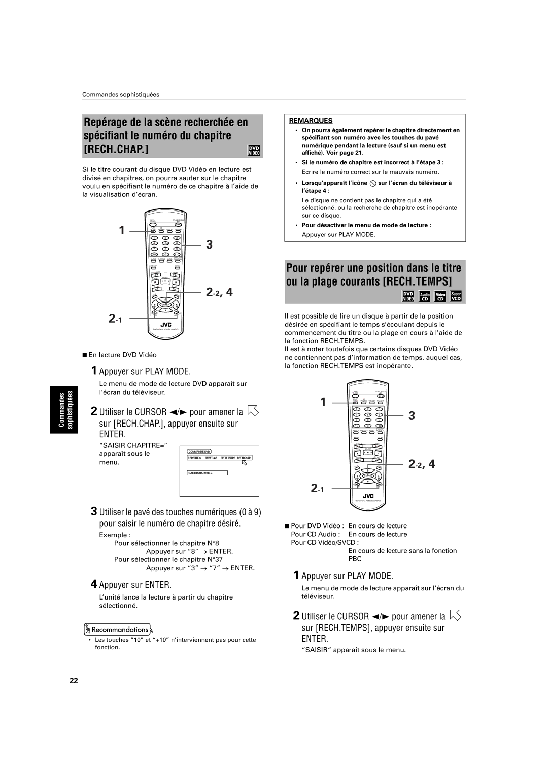 JVC XV-S200 manual Appuyer sur Play Mode, Pour amener la, Appuyer sur Enter 