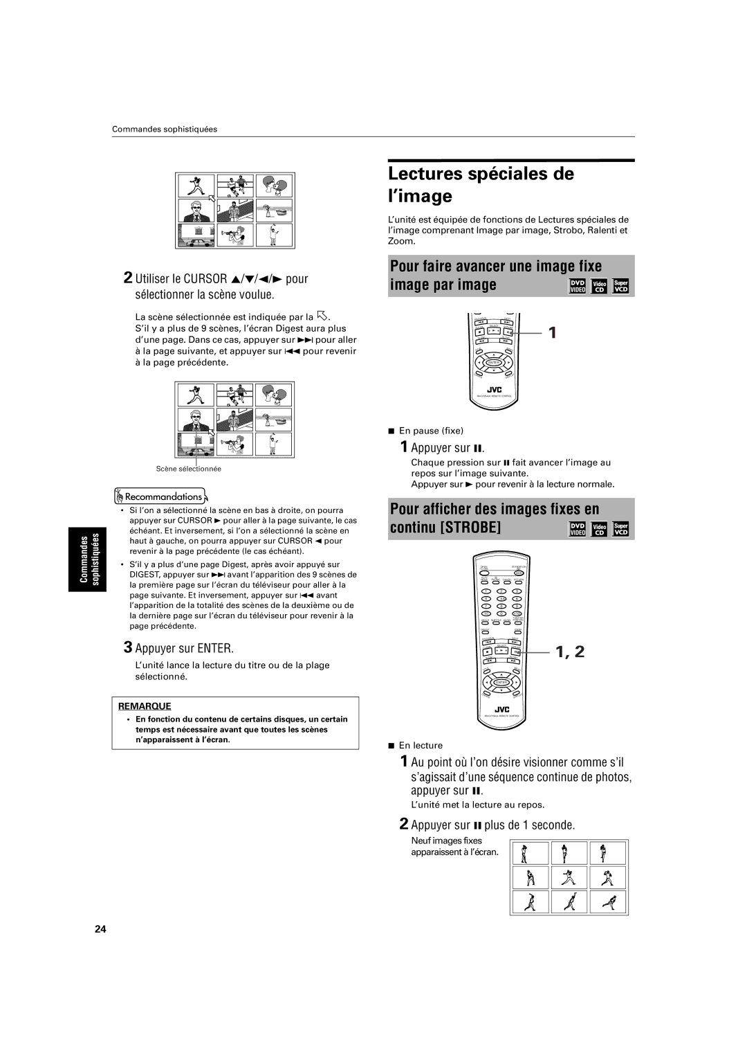 JVC XV-S200 manual Lectures spéciales de l’image, Pour faire avancer une image fixe image par image 