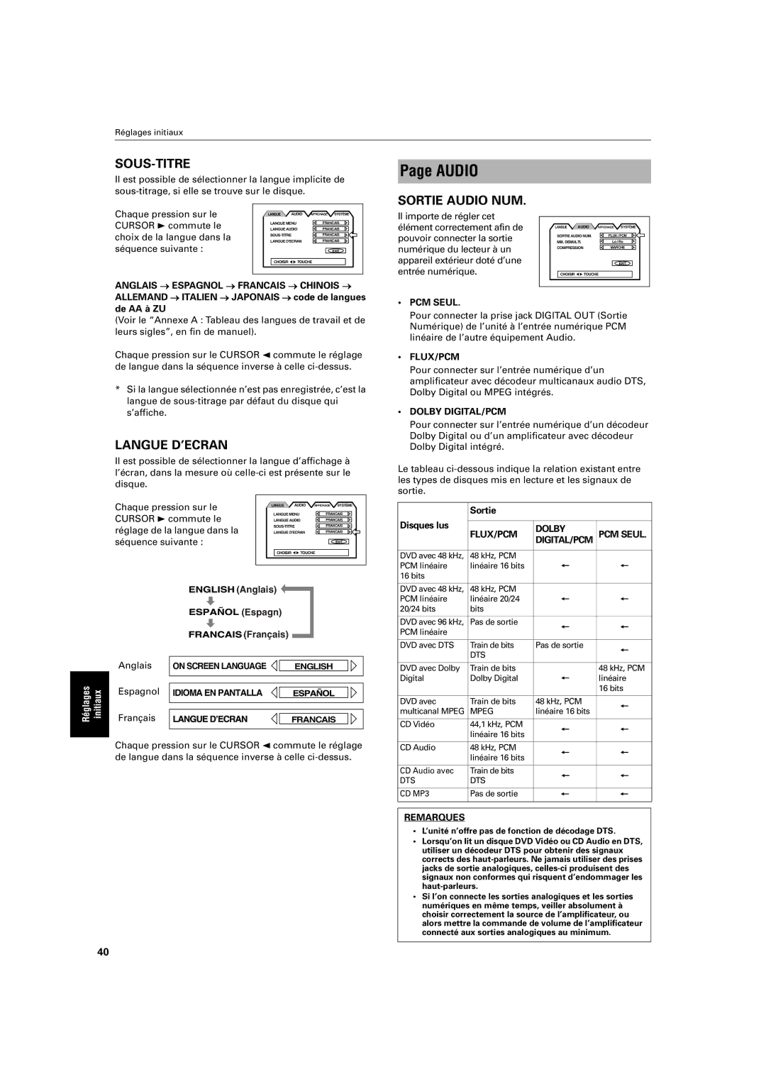 JVC XV-S200 manual Flux/Pcm, FLUX/PCM Dolby PCM Seul DIGITAL/PCM 