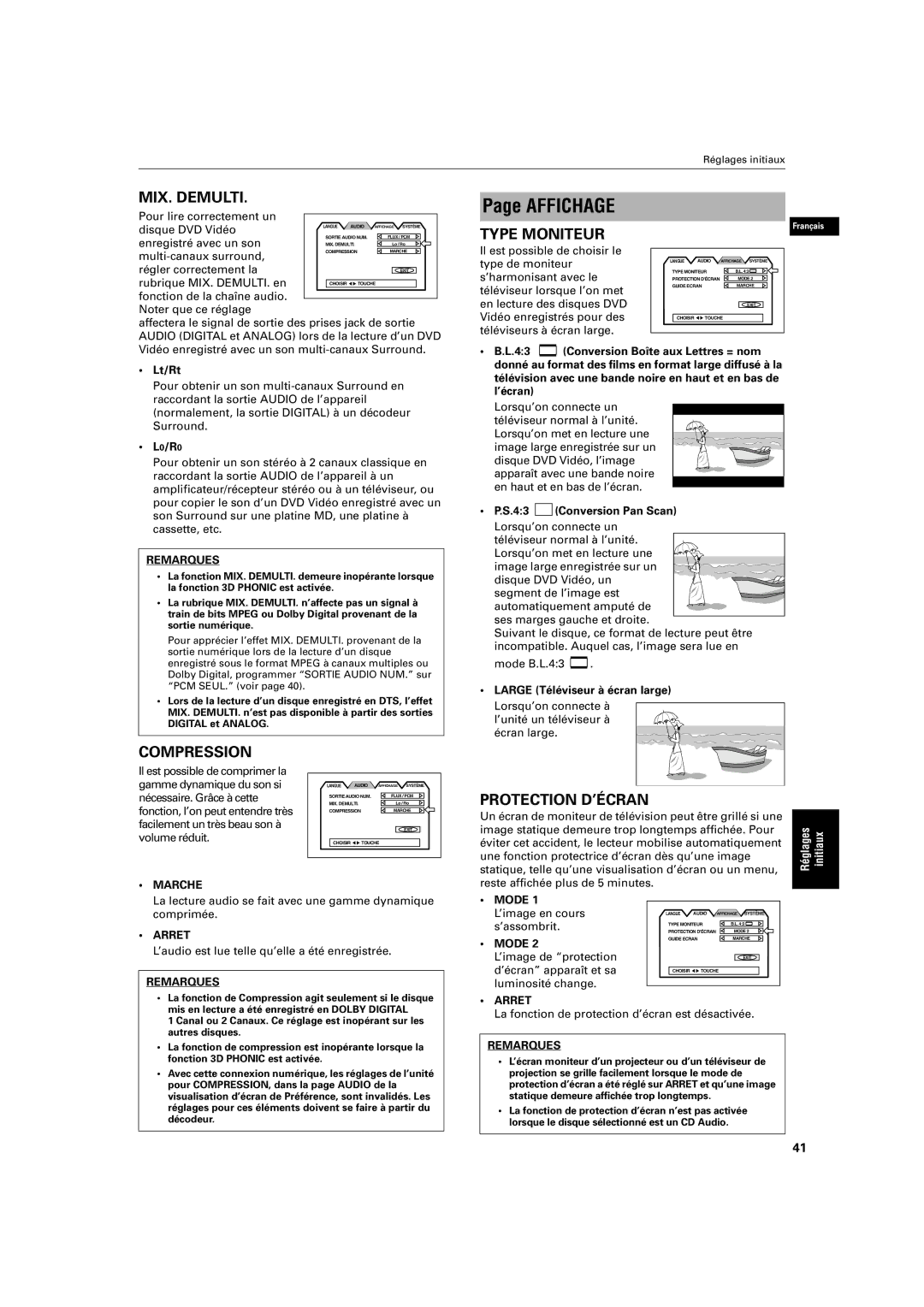 JVC XV-S200 manual Affichage, Marche, Arret 