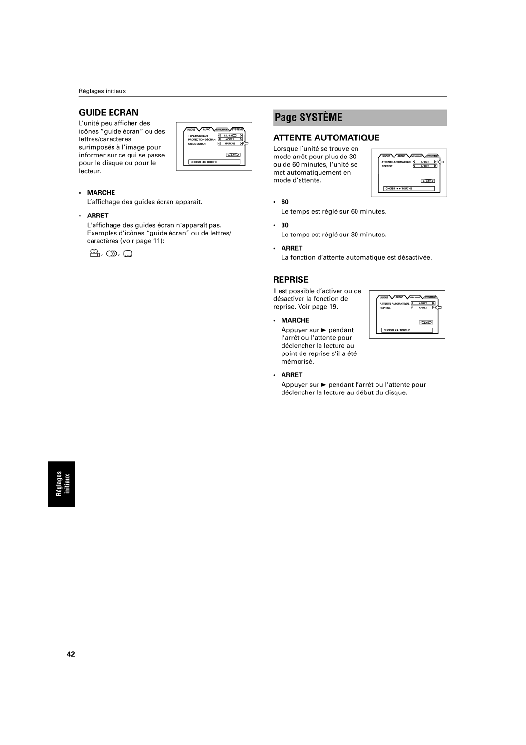 JVC XV-S200 manual Système, Lorsque l’unité se trouve en Mode arrêt pour plus de, Ou de 60 minutes, l’unité se 