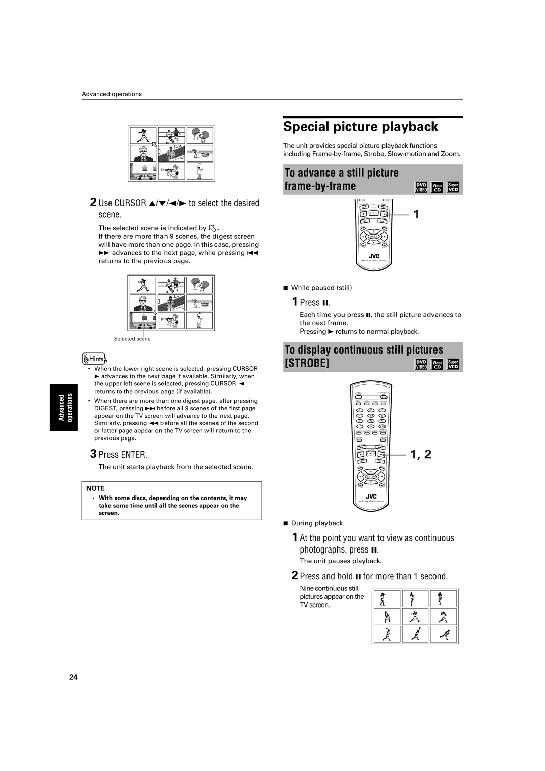 JVC XV-S200BK manual Special picture playback, Use Cursor 5/∞/2/3 to select the desired scene 