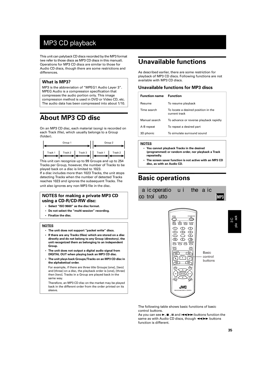 JVC XV-S300BK/XV-S302SL, XV- S300BK manual MP3 CD playback 