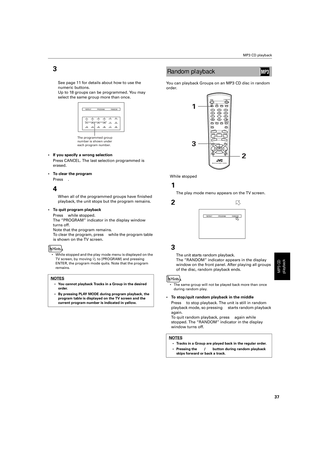 JVC XV-S300BK/XV-S302SL, XV- S300BK manual Random playback 