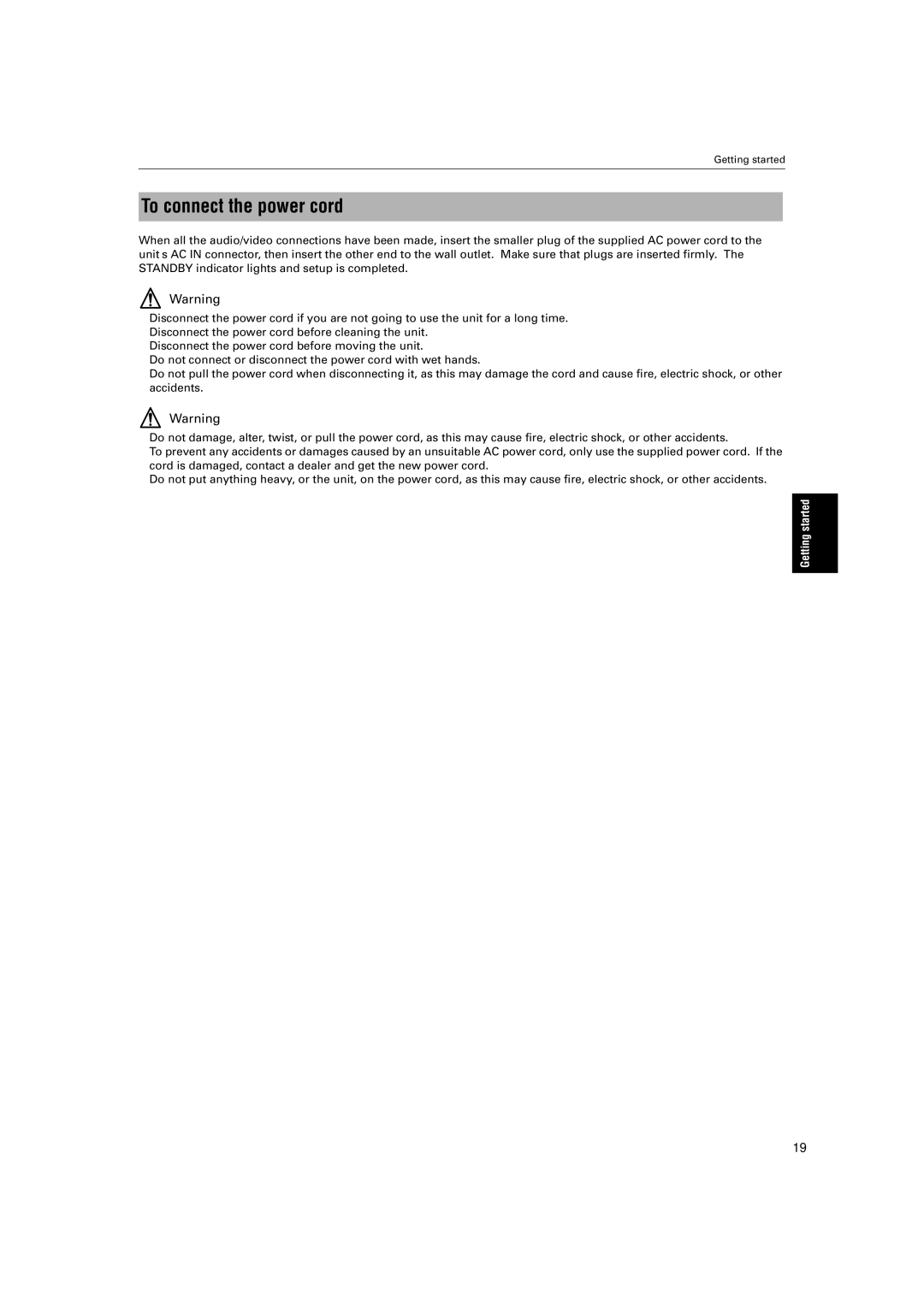 JVC XV-S300BK/XV-S302SL, XV- S300BK manual To connect the power cord 