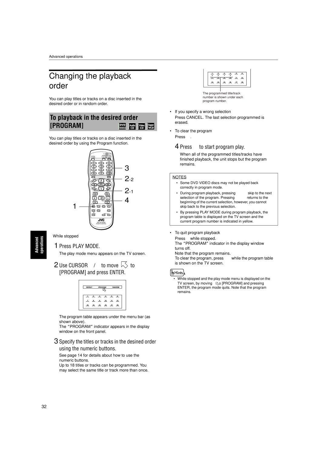 JVC XV-S300BK/XV-S302SL, XV- S300BK manual Changing the playback order, To playback in the desired order Program 