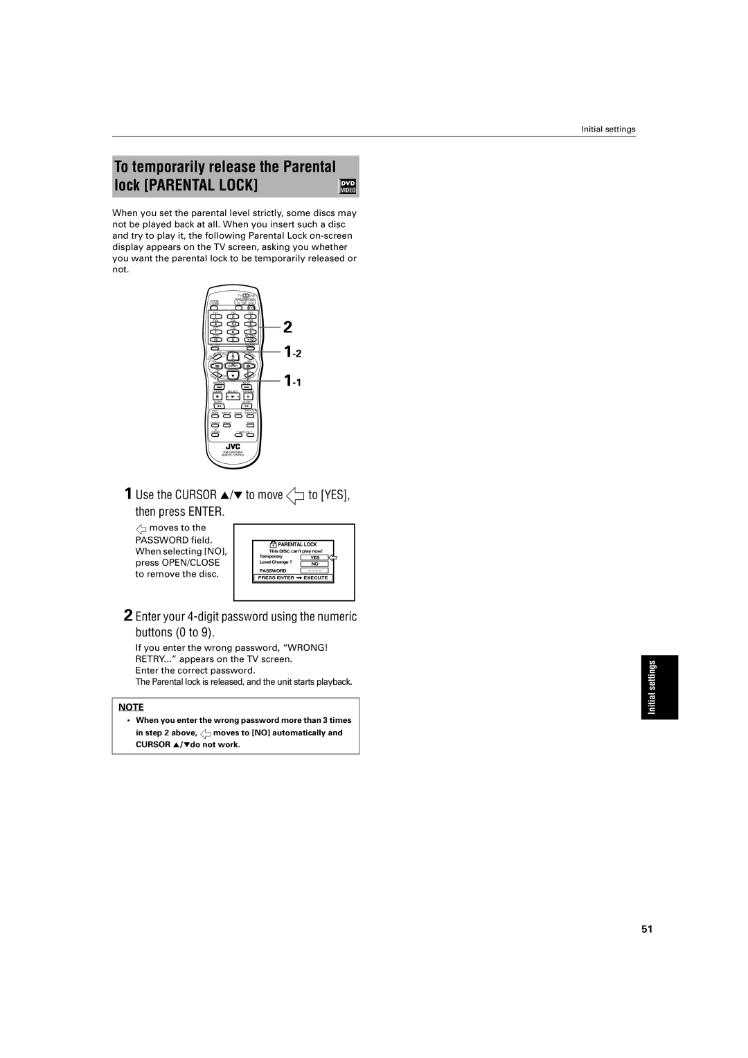 JVC XV- S300BK, XV-S302SL manual Moves to Password field, When selecting no, Press OPEN/CLOSE, To remove the disc 