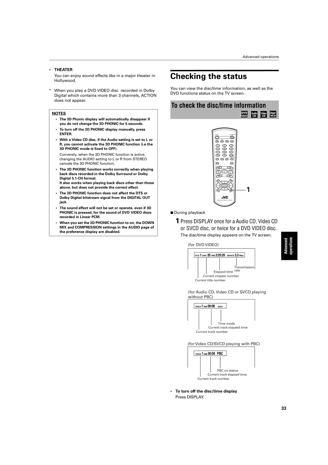 JVC XV- S300BK, XV-S300BK/XV-S302SL manual Checking the status 