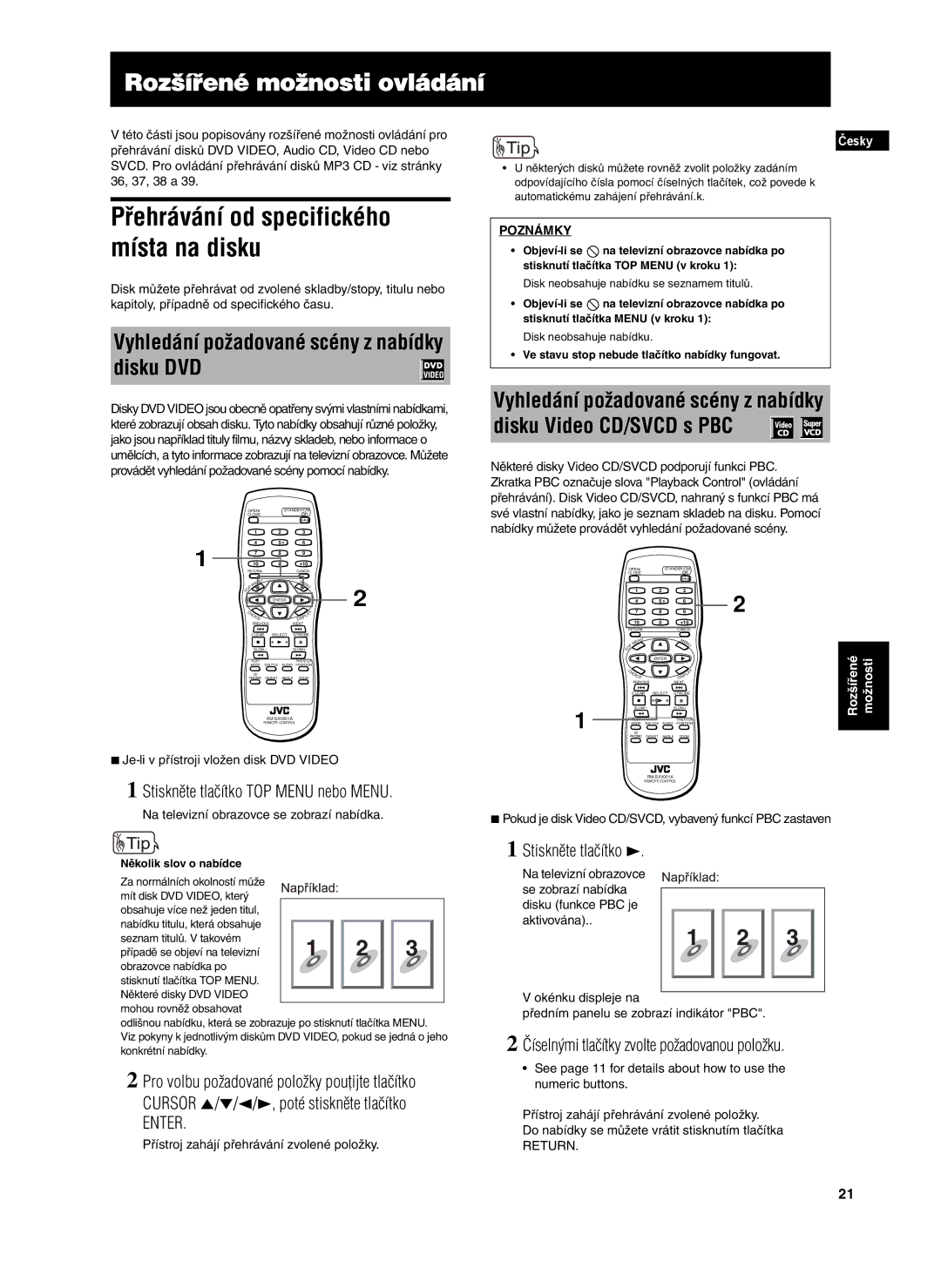 JVC XV-S302SL manual Přehrávání od specifického místa na disku, Vyhledání požadované scény z nabídky disku DVD 