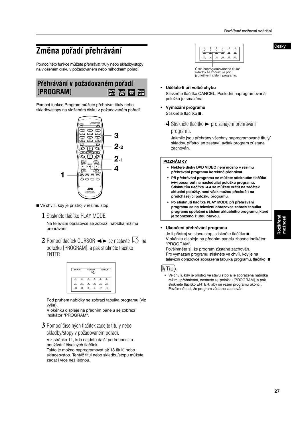 JVC XV-S302SL manual Změna pořadí přehrávání, Přehrávání v požadovaném pořadí Program 