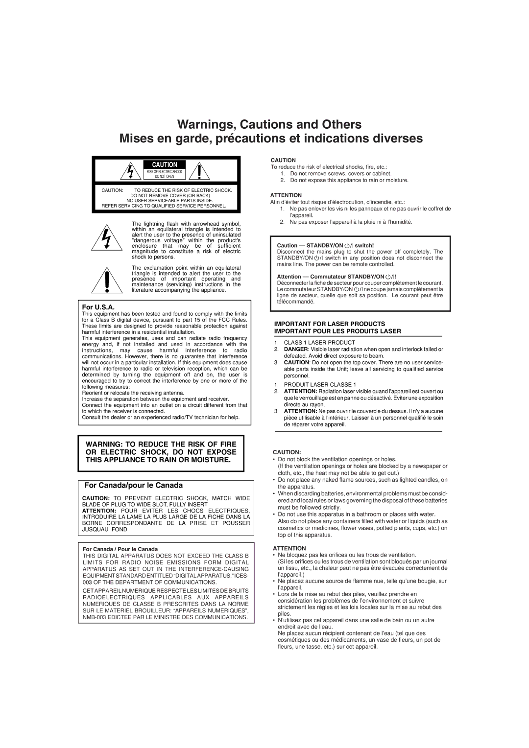 JVC XV-S30BK manual Mises en garde, précautions et indications diverses 