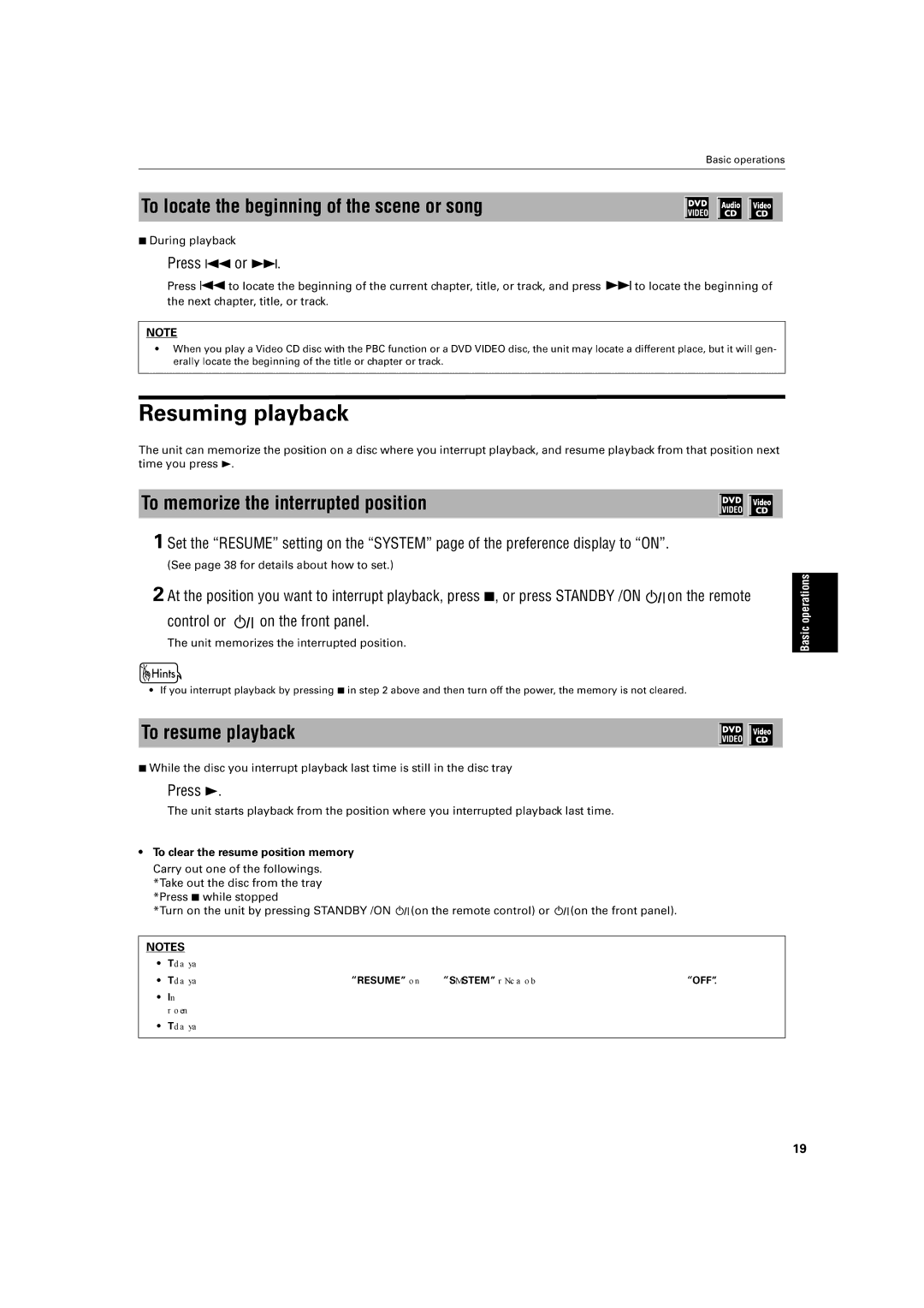 JVC XV-S30BK manual To memorize Position, ToPressresume, Position Memorizes, Preference display to on, Details 