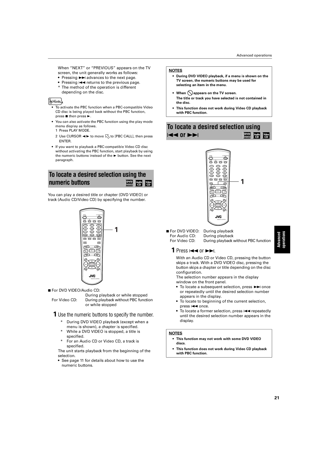 JVC XV-S30BK manual Fomer, May, Numeric buttons, To locate a desired selection using 4 or ¢ 