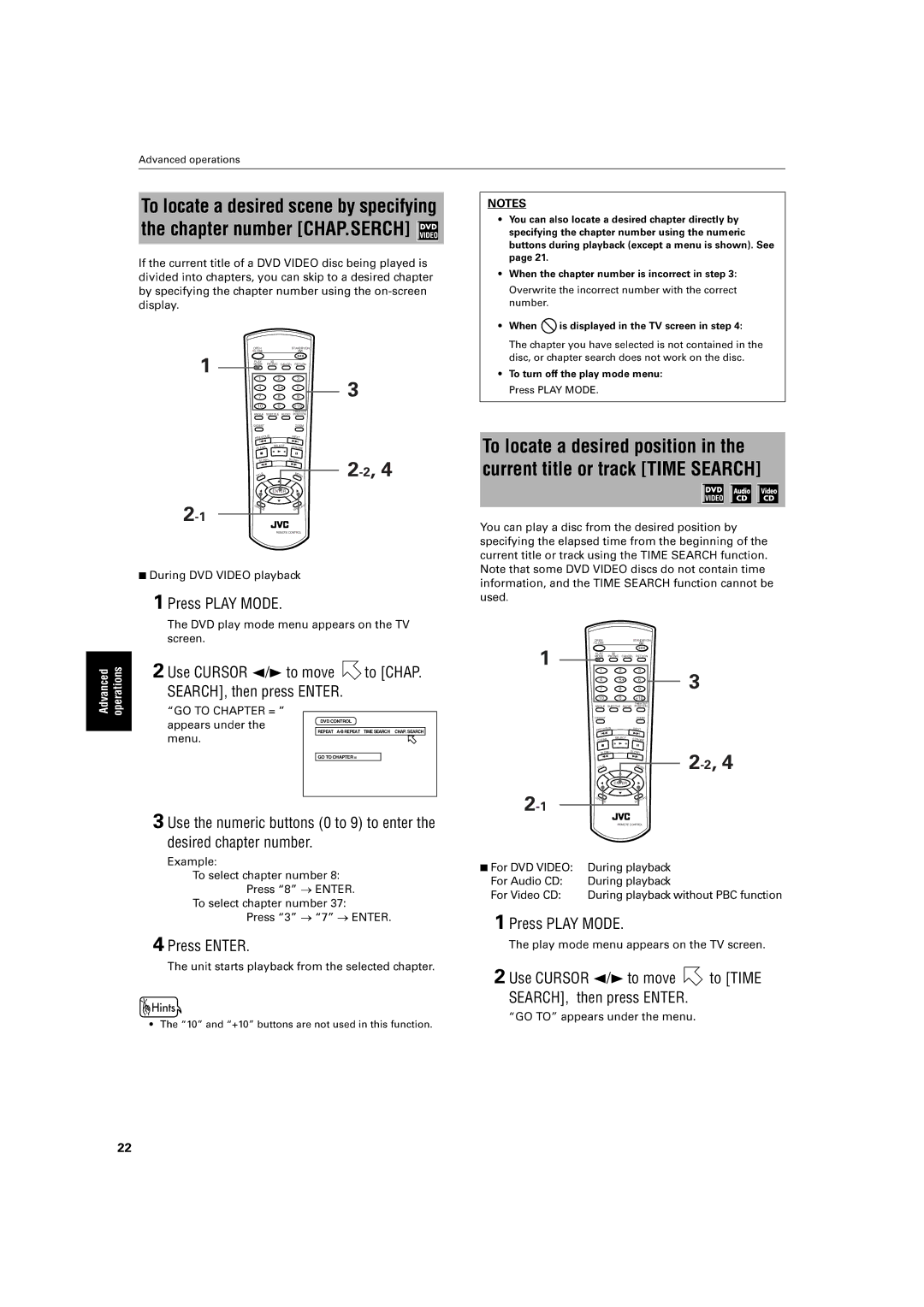 JVC XV-S30BK manual DVD2-1, Chapter number CHAP.SERCH, Current title or track Time Search, 7During 2 