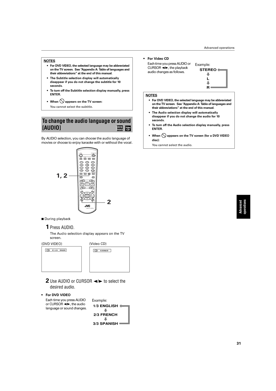 JVC XV-S30BK manual Disc, DVDDuringVIDEO, TheirSubtitleselectiondisplaywillautomatically 