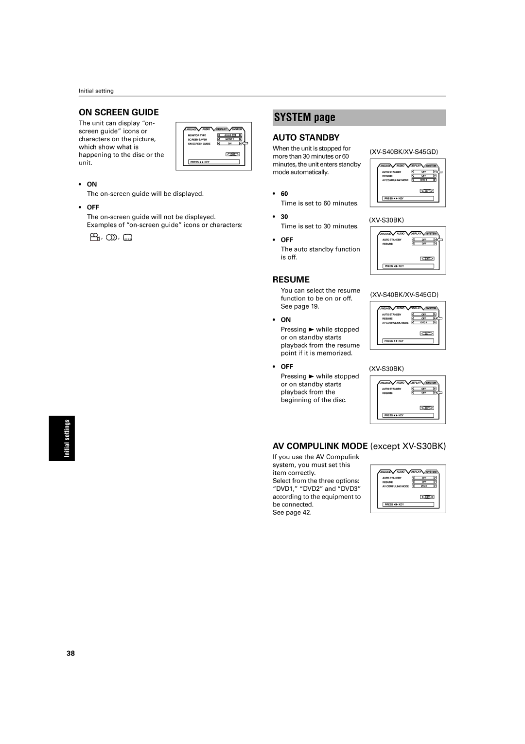 JVC XV-S30BK manual Off 