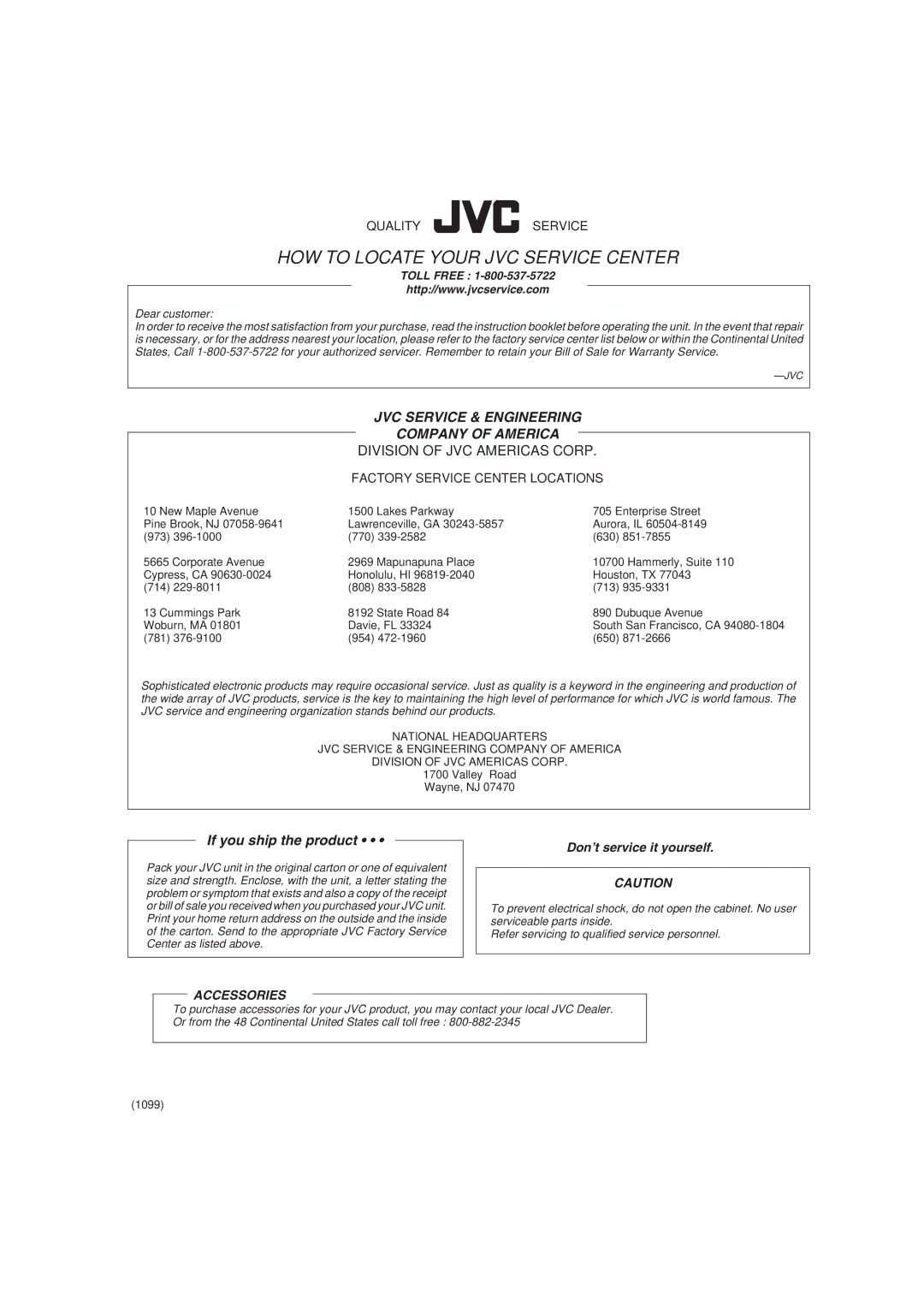 JVC XV-S30BK manual HOW to Locate Your JVC Service Center 