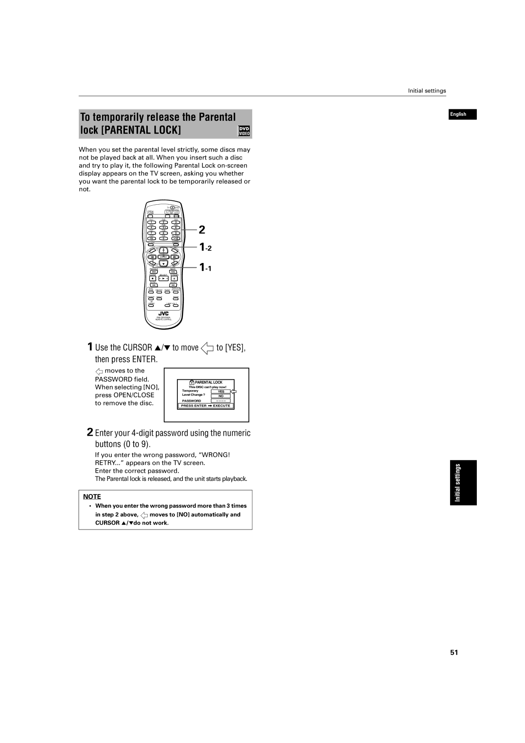 JVC XV-S320SL manual Moves to Password field, When selecting no, Press OPEN/CLOSE, To remove the disc 