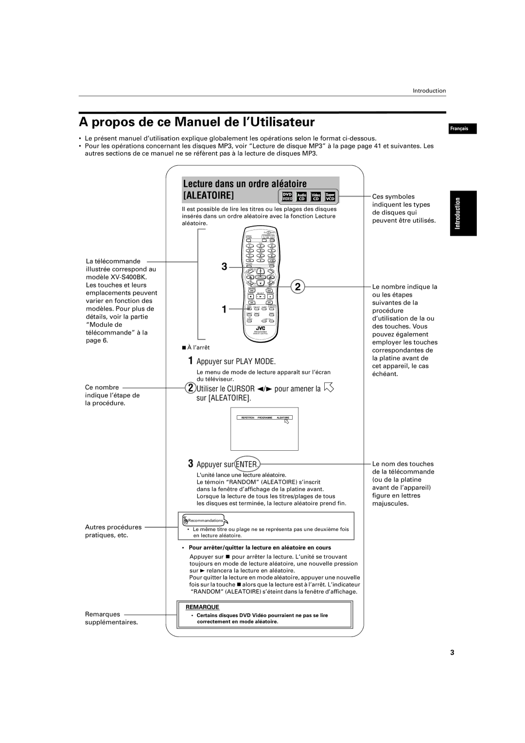 JVC XV-S320SL manual Propos de ce Manuel de l’Utilisateur 