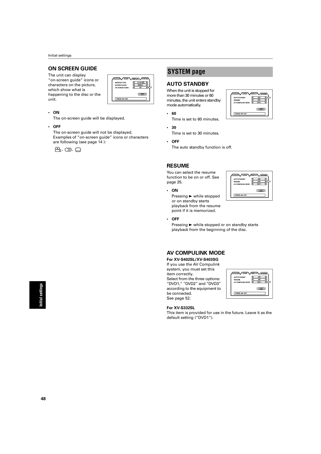 JVC XV-S402SL, XV-S403SG manual System 