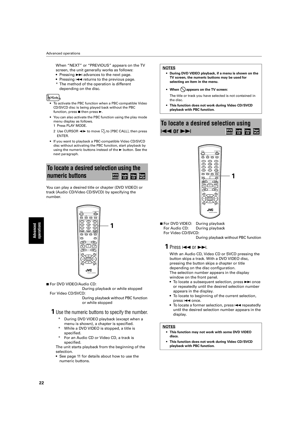 JVC XV-S40BK, XV-S42SL manual To locate a desired selection using 4 or ¢, Use the numeric buttons to specify the number 