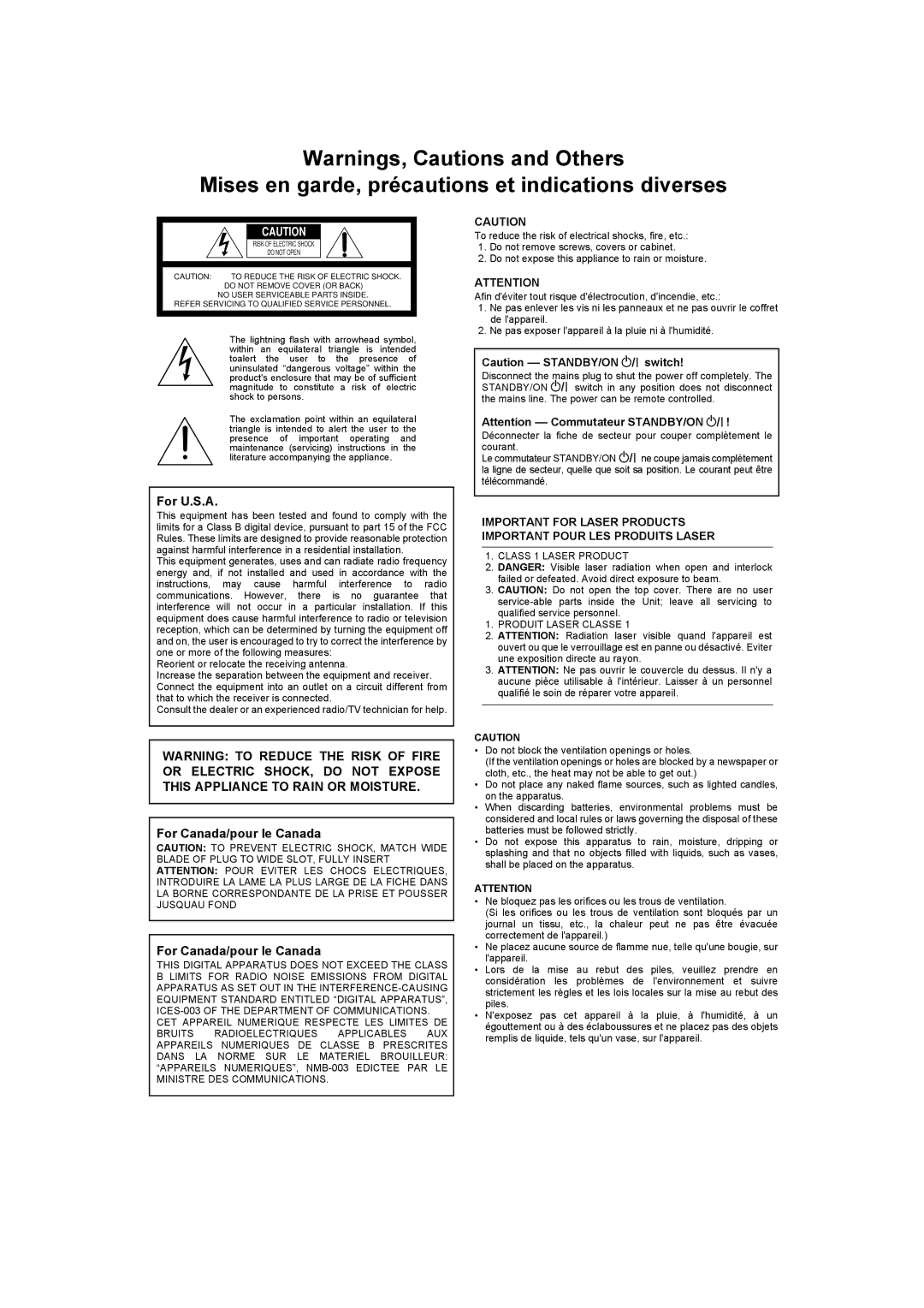 JVC XV-S500BK manual Mises en garde, précautions et indications diverses 