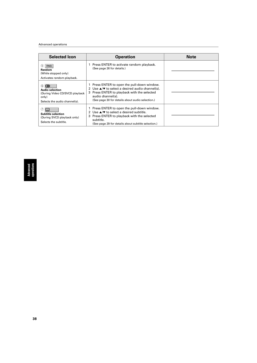 JVC XV-S500BK manual Press Enter to activate random playback, Audio channels 