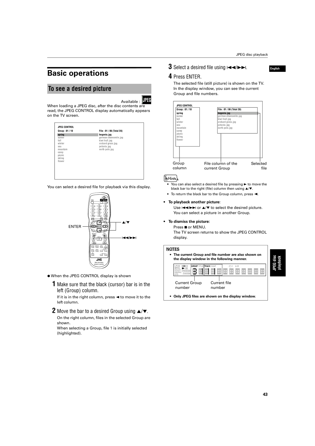 JVC XV-S500BK manual Basic operations, To see a desired picture, To playback another picture 