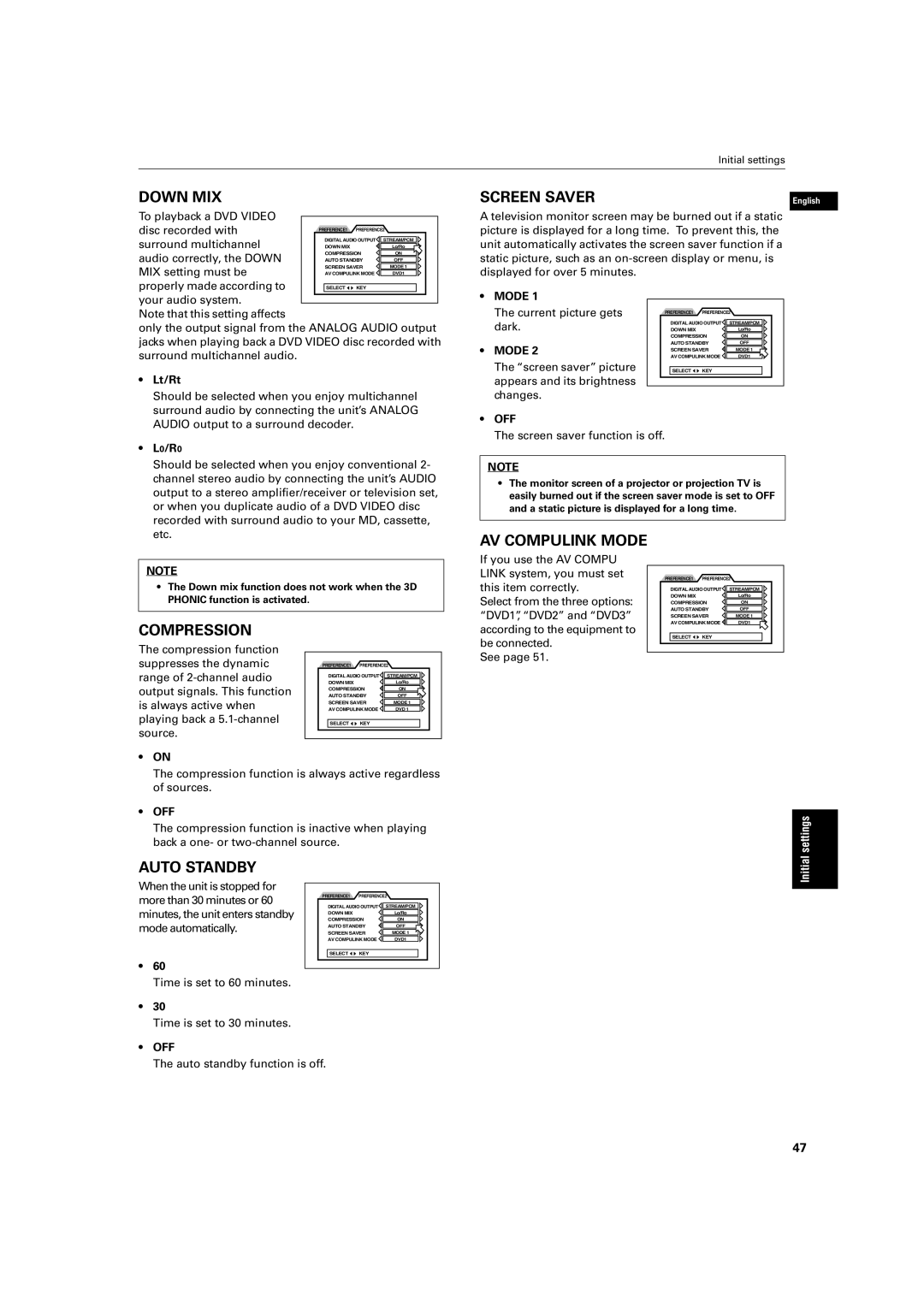 JVC XV-S60 Lt/Rt, Mode, L0/R0, When the unit is stopped for More than 30 minutes or, Minutes, the unit enters standby 