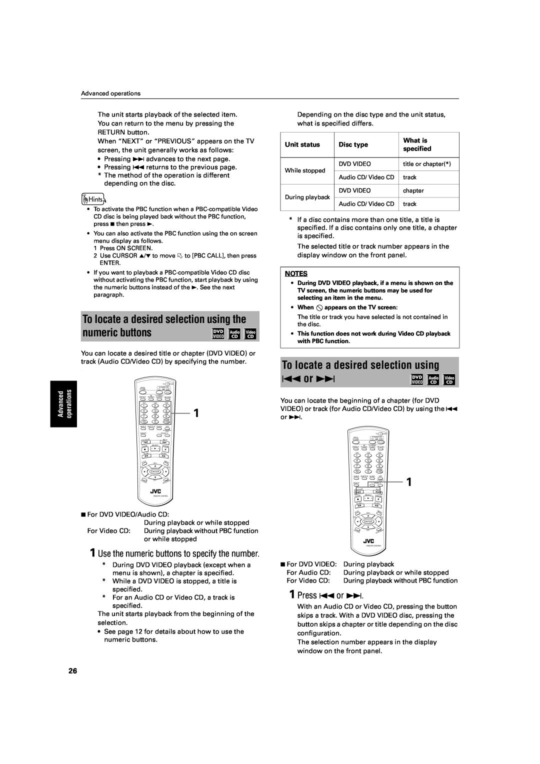 JVC XV-S60 manual To locate a desired selection using the numeric buttons, Use the numeric buttons to specify the number 