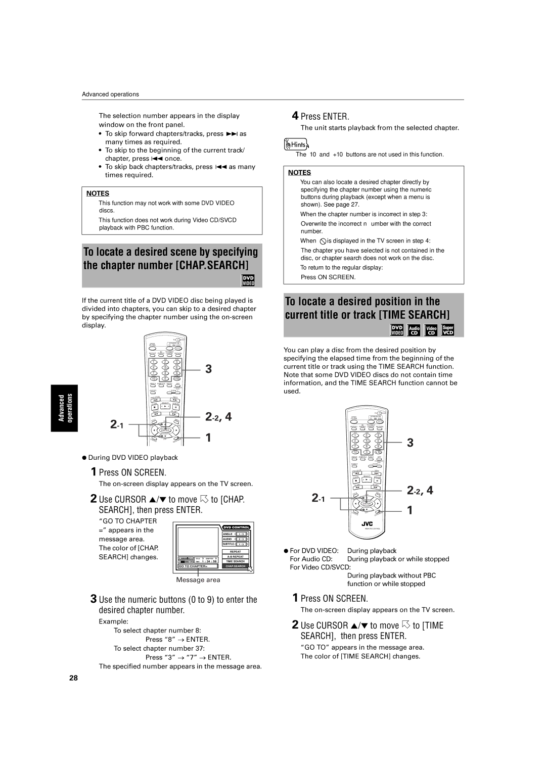 JVC XV-S60BK manual Audio, Ifthecurret, To locate Desired scene by specifying, Chapter number CHAP.SEARCH, Vided 