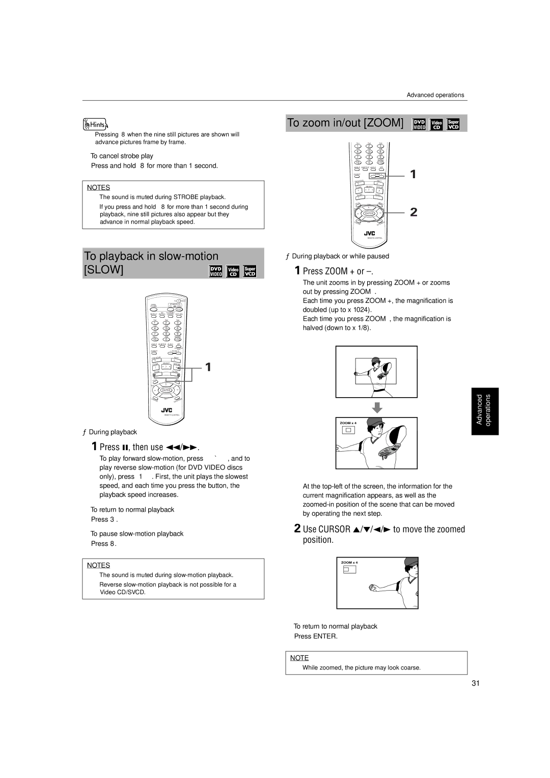 JVC XV-S60BK manual Areshownwill, ThesoundismutedduringSTROBEplayback, Playback,ninestillicturesalsoappearbutthey, Slow 